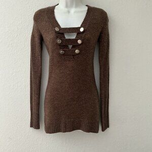 LOVE ROCKS CUT OUT V-NECK PLUNGE SWEATER